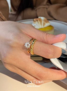 韩国After Dawn麻花戒指纯银叠戴细戒小众设计感镀18k金指环对戒