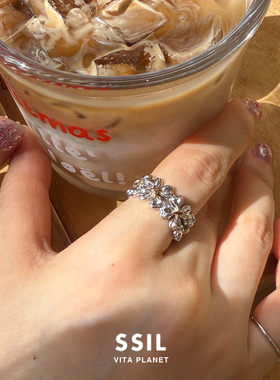 Vita Planet买手店 韩国SSIL正品 金银四叶草戒指925纯银小众宽戒