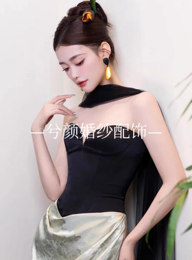黑色网纱披肩纱拍照脖子装饰造型旅拍纱巾多用途长飘纱酒红色白色