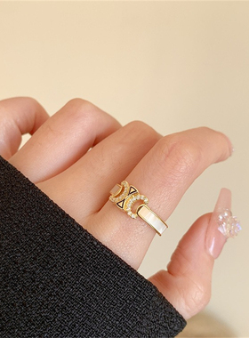 微镶锆石网红时尚字母戒指开口