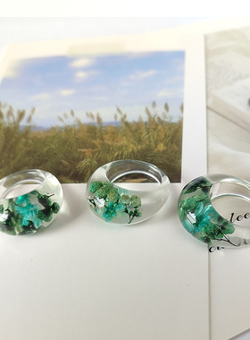 纯净版时尚透明滴胶花朵earrings耐久花树叶干花EPOXY-R戒指亚克