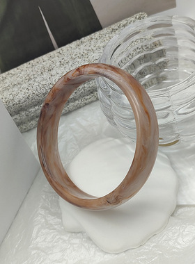 北欧风理石纹多色树脂手镯复古圆形半透亚克力手链手饰青岛外贸