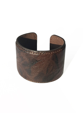 朋克风嘻哈款宽版牛皮手镯开口可调节鳄鱼皮纹理多色复古个性手环