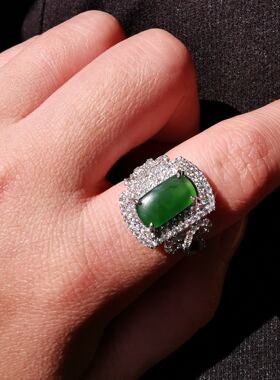 925银天然翡翠通透马鞍戒指小价