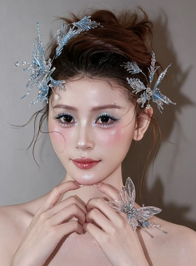 新娘高级水晶蝴蝶婚纱发夹森系