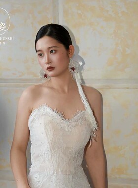 超仙羽毛流苏耳环新娘结婚
