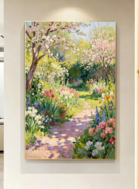 可班手绘油画花开吉庆径玄关挂画