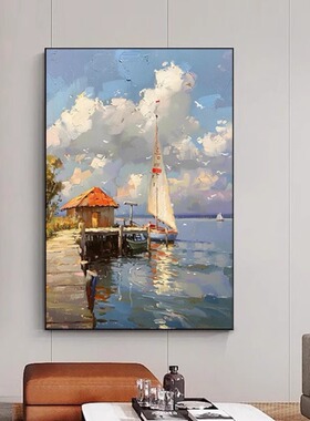 白鹿艺术手绘油画海景印象装饰画
