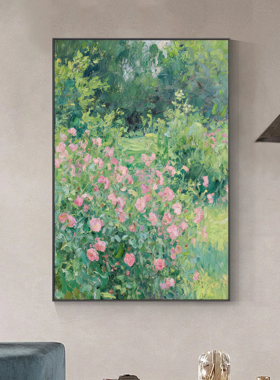 可班手绘油画绿篱花韵玄关挂画