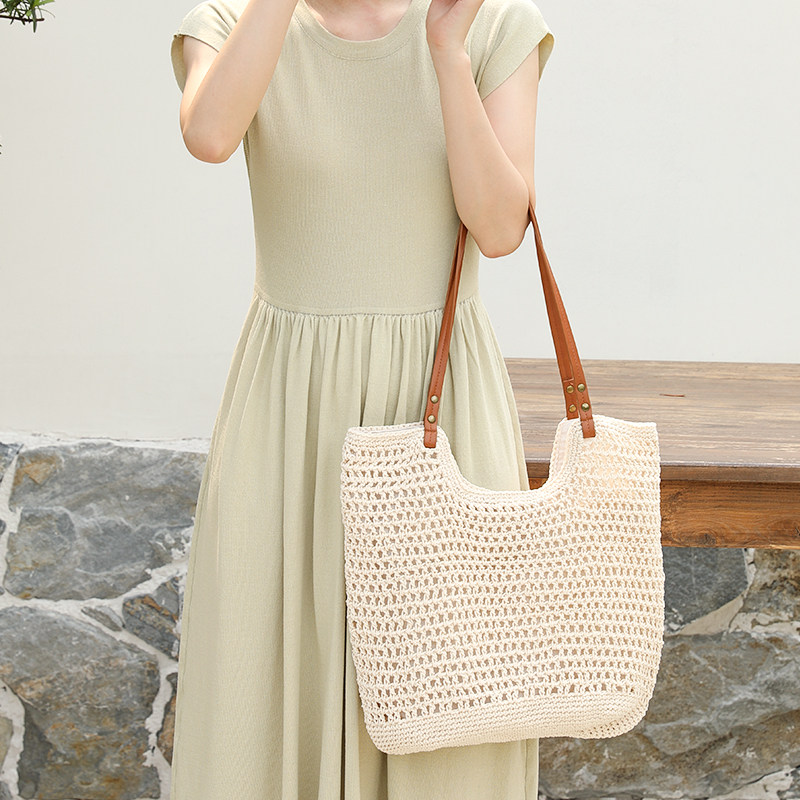 ins森系文艺复古手工编织包休闲棉线单肩包托特包毛线包购物袋女,淘宝优惠券,粉丝福利购,淘宝优惠卷