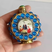 Imitation ancient Tibetan luminous snuff pot retro old Weng character Handicraft copper double face Inner painting