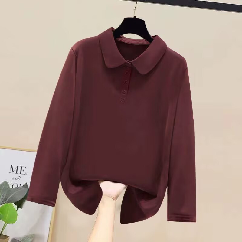 反季清仓春秋新款纯棉POLO体恤衫文艺宽松T恤显瘦翻领长袖上衣女,淘宝优惠券,粉丝福利购,淘宝优惠卷