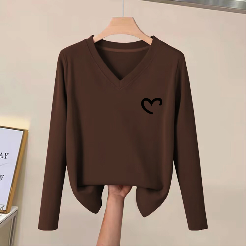 大牌出口正品女装纯棉V领长袖t恤衫春秋文艺宽松百搭印花显瘦上衣 - 图3