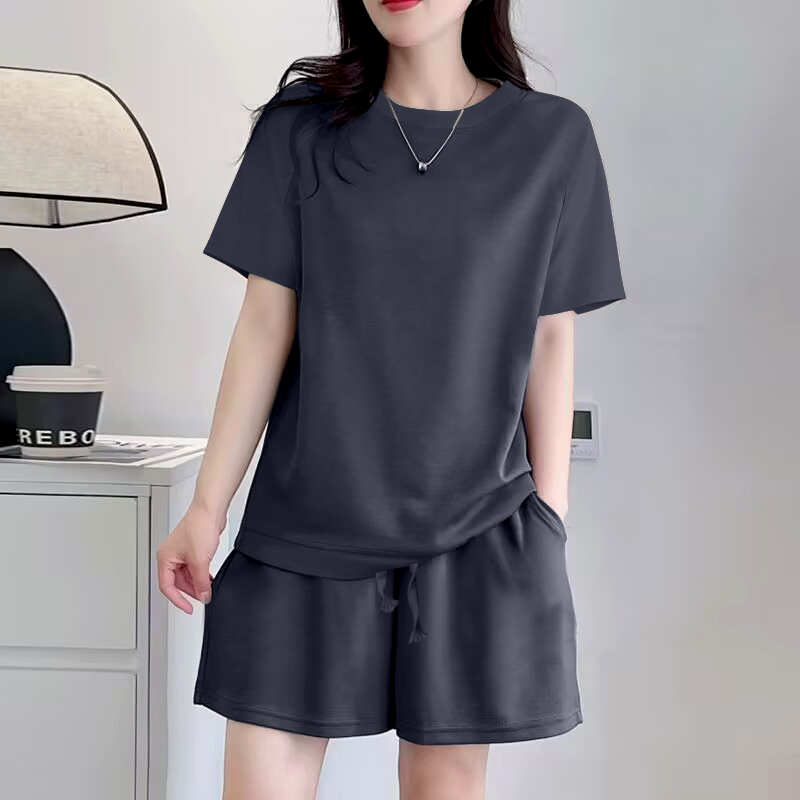 清仓捡漏~100%纯棉印花两件套女夏季宽松休闲短袖短裤休闲套装潮 - 图3