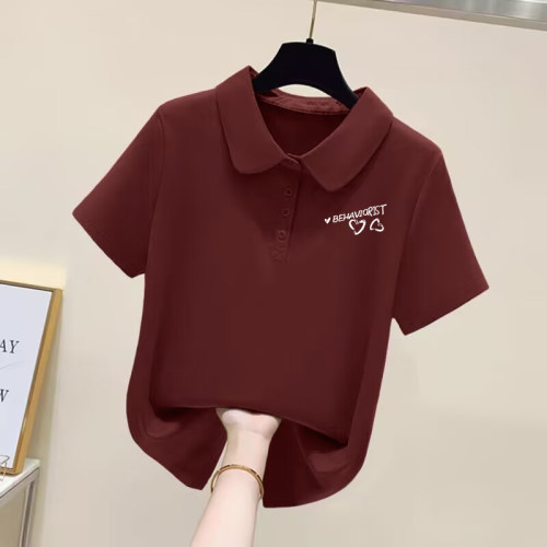 品牌折扣店正品女装100%纯棉POLO领打底上衣夏季新款百搭显瘦T恤 - 图1