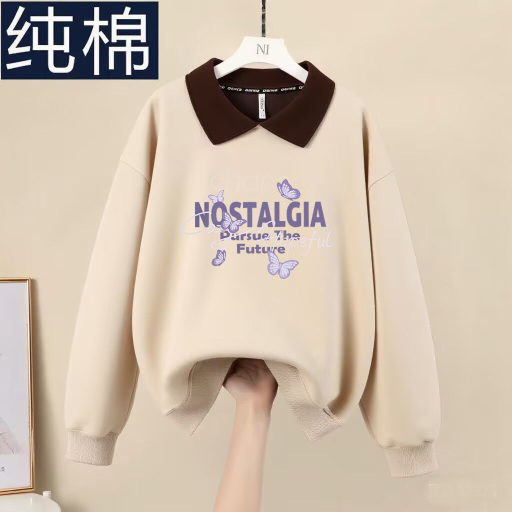 意大利出口休闲洋气翻领长袖印花卫衣女2026新款纯棉大码显瘦上衣,淘宝优惠券,粉丝福利购,淘宝优惠卷