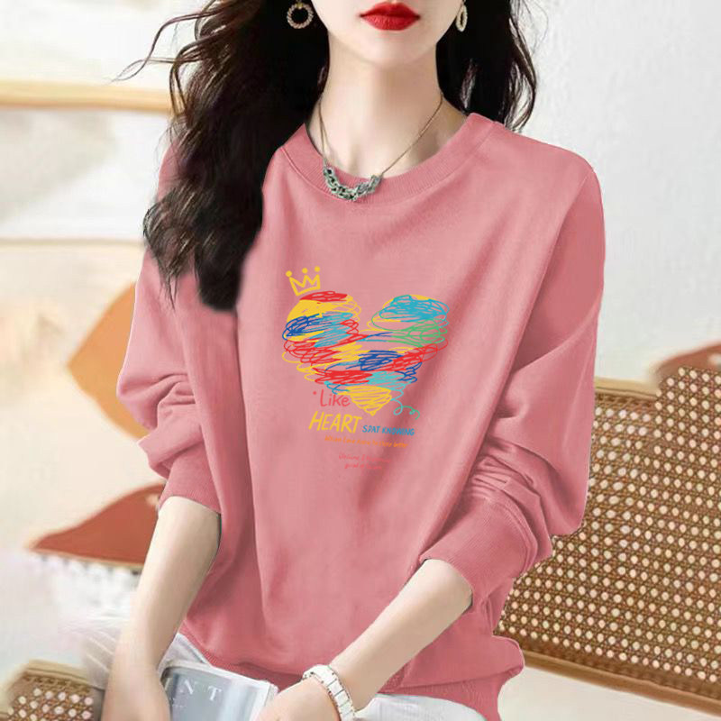 品牌折扣清仓宽松大码爱心印花上衣春时尚减龄休闲纯棉长袖卫衣女,淘宝优惠券,粉丝福利购,淘宝优惠卷
