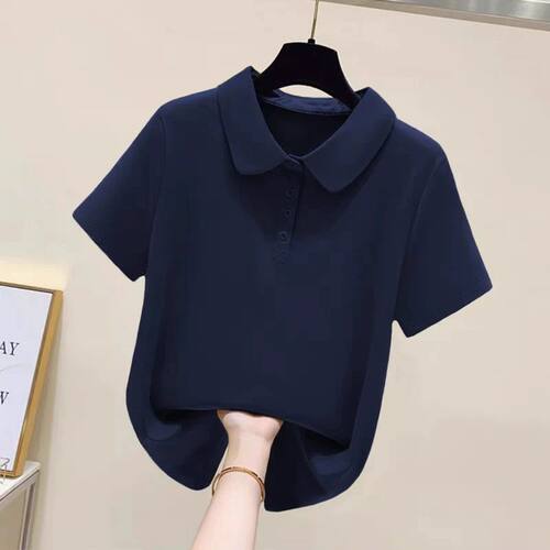 品牌折扣店正品女装100%纯棉POLO领打底上衣夏季新款百搭显瘦T恤 - 图3