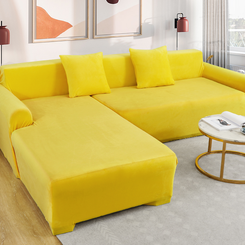 Velvet Plush L Shaped Sofa Cover For Living Room Elastic - 图2