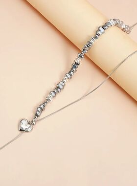 Sweet Cool Love Heart Beaded Necklace Women Adjustable Exqui