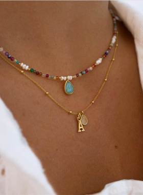 2023 Fashion Multilayer Boho Colorful Bead Chain Necklace fo