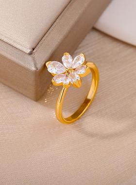 Luxury Zircon Flower Rings for Women Stainless Steel Cubic Z