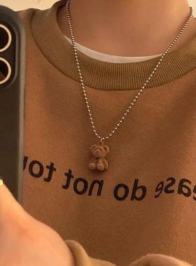 Cute Plush Bear Pendant Necklace for Girls Women Korean Fash