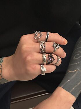 Ingemark 9Pcs/Set Goth Ancient Silver Color Open Rings for M