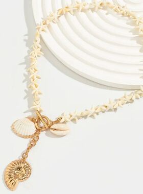 Beach Syle Beaded Shell Sarfish Pendan Necklace Women's Srin