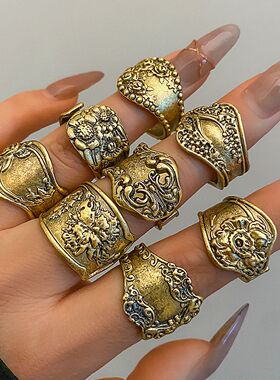 Ingemark 8Pcs Vintage Silver Color Adjustable Open Rings for