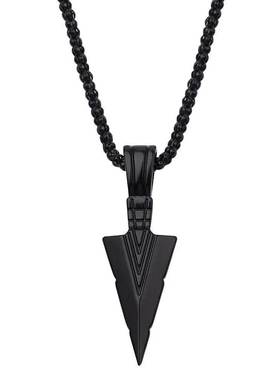 2023 New Matte Black Long Necklace with Arrow Pendant Jewelr