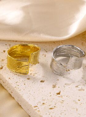 New Stainless Steel Irregular Ring Gold Silver Color Wide Fa