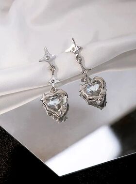 Goth Liquid Heart Cross Star Pendant Earrings Y2K Red Zircon