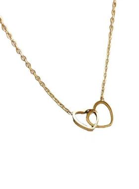 Simple Double Heart Pendant Necklace for Women Couple Stainl
