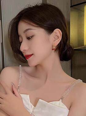 2023 New Temperament Women Red Cherry Earrings Suitable for