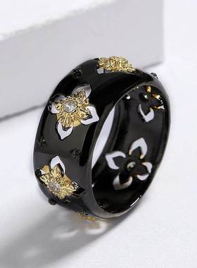 Classic Cross Zircon Shape Ring Black Gold Two-color Jewelry