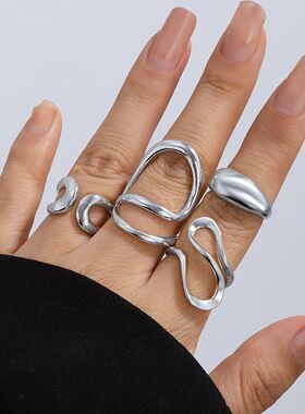 Ingemark 4Pcs Vintage Irregular C Shape Open Ring Set Women