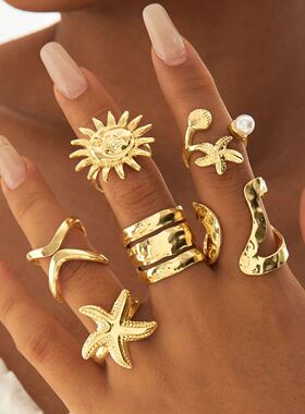 Punk Starfish Sun Knuckle Rings Set Women Fashion Vintage Ho