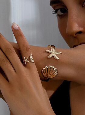 Sainless Seel Sea Sar Shell Bracele Vinage Hip Hop Meal Cuff