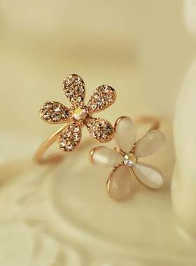 Opal Double Daisy Flower Adjustable Ring Cute Brand Design R