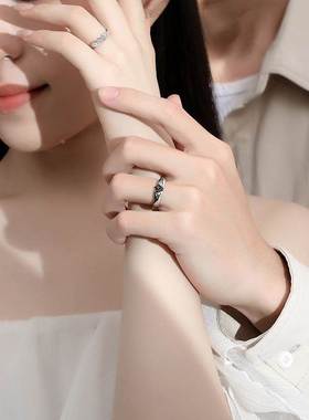 Luxury Crystal Angel Demon Couple Rings for Women Men Romant