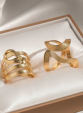 Sainless Seel Irregular Open Ring Se for Women Exquisie Geom