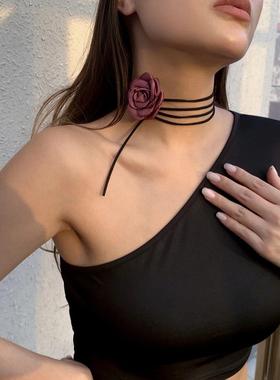 Romantic Gothic Big Rose Flower Clavicle Chain Necklace for