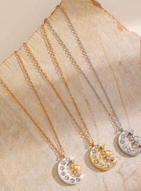 Zircon Moon Sun Pendan Necklace for Women Men Exquisie Colla