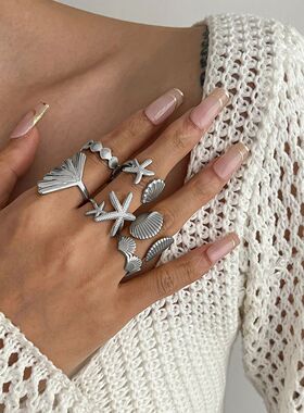 Ingemark 6 Pcs/Set ndy Starfish Conch Open Rings For Women V