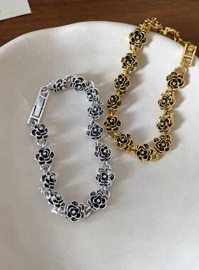 Vinage Meal Roses Beadedes Buckle Braceles for Women Ladies