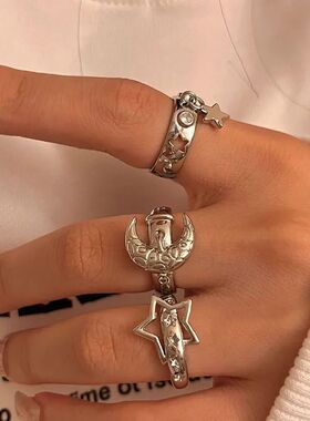 Women's Fashion and Elegant Star and Moon Rings Sweet and Cu