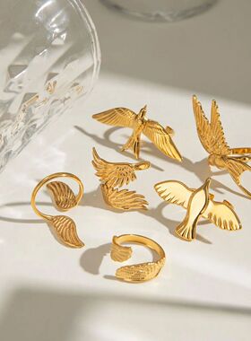 Stainless Steel Peace Dove Open Ring Wings Flying Bird New N