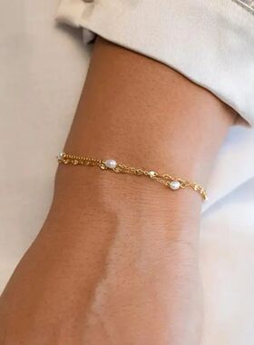 Elegan Pearl Gold Color Double Layered Braceles for Women Li