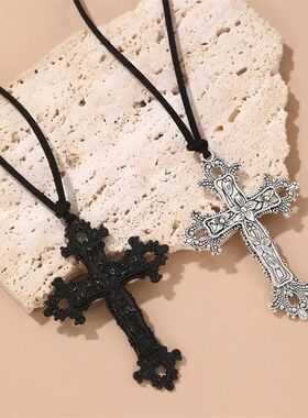 Gohic Black Cross Pendan Choker Necklace for Women Men Punk